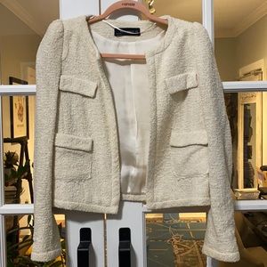 ZARA cropped blazer, cream, US size Small, lined with puff sleeve
